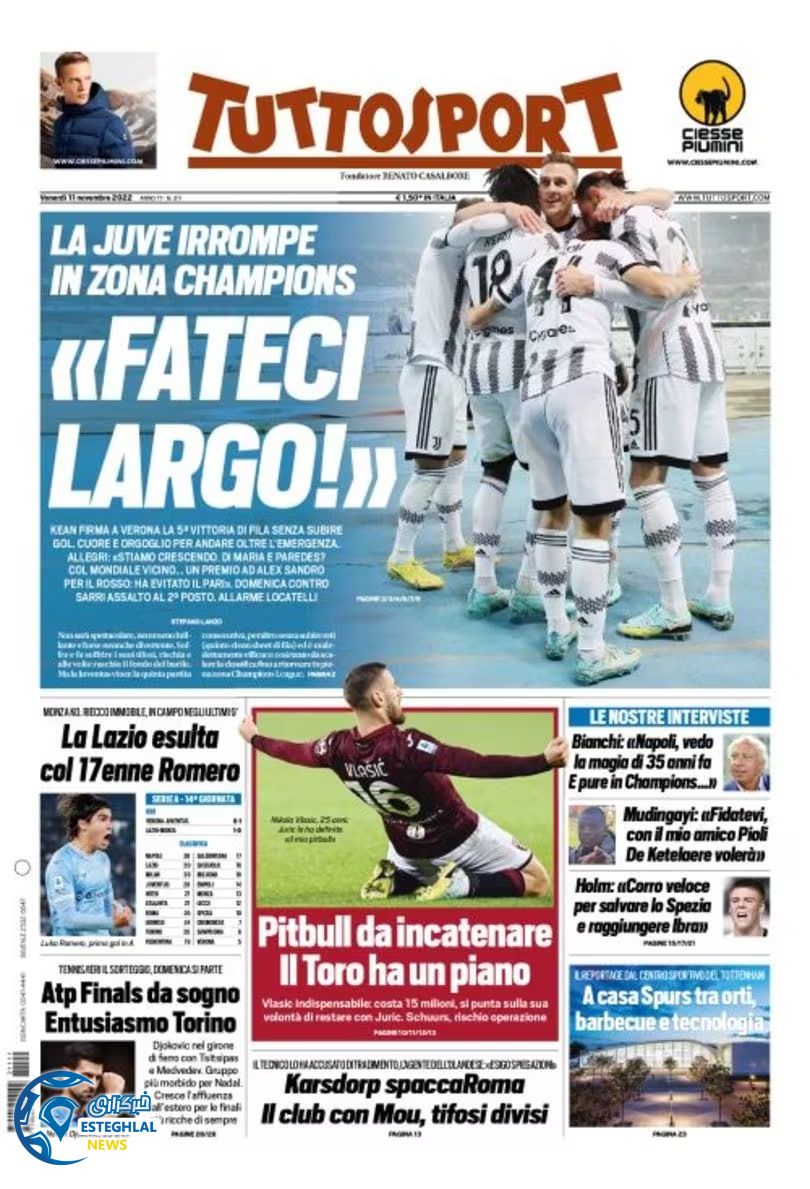 روزنامه ورزشی توتو اسپورت جمعه 20 آبان 1401 