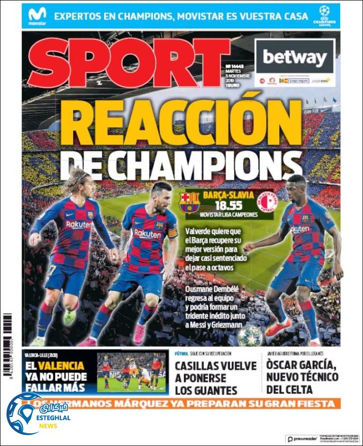 روزنامه ورزشی اسپورت سه شنبه 14 آبان 1398