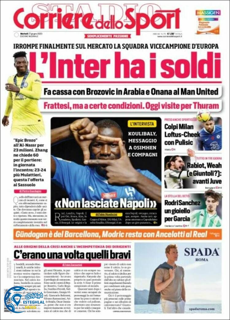 روزنامه ورزشی کوریره دلو اسپورت سه شنبه 6 تیر 1402 