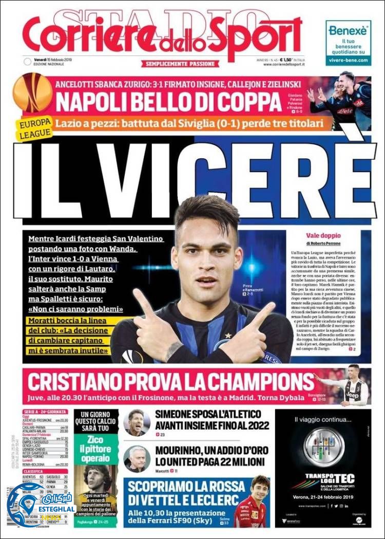 روزنامه ورزشی کوریره دلو اسپورت جمعه 26 بهمن 1397