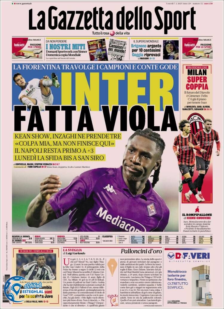 روزنامه  ورزشی گاتزتا دلو اسپورت جمعه 19 بهمن 1403 