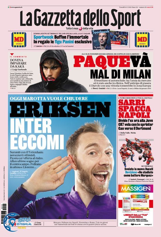 روزنامه ورزشی گاتزتا دلو اسپورت جمعه 4 بهمن 1398